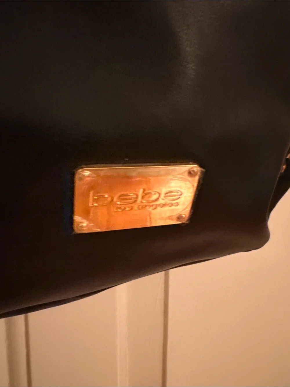 BEBE Colette Black Hobo Shoulder Bag Gold Chain Hardware Large Purse Tote NWOT